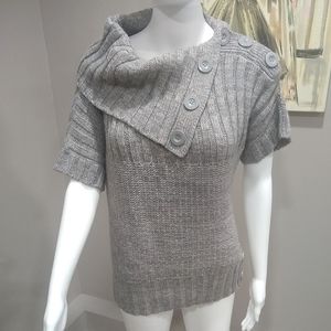 NWOT Sweater Project Heather Gray Short Sleeve Button Down Cowal Neck Sweater